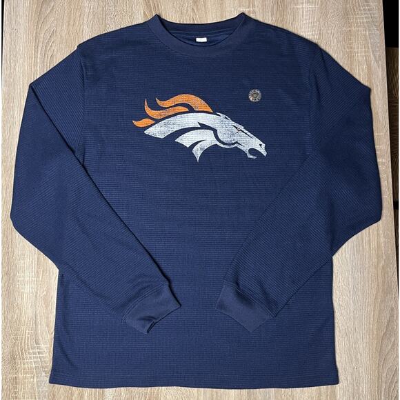 Denver Broncos NFL Navy Orange Longsleeve TShirt Mens Large - Picture 1 of 1
